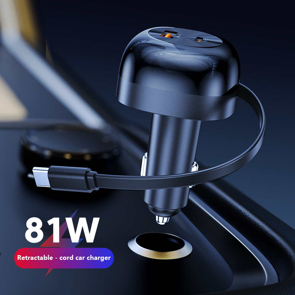 Retractable Cord Car Charger with PD60W and PD81W Super Fast Charging