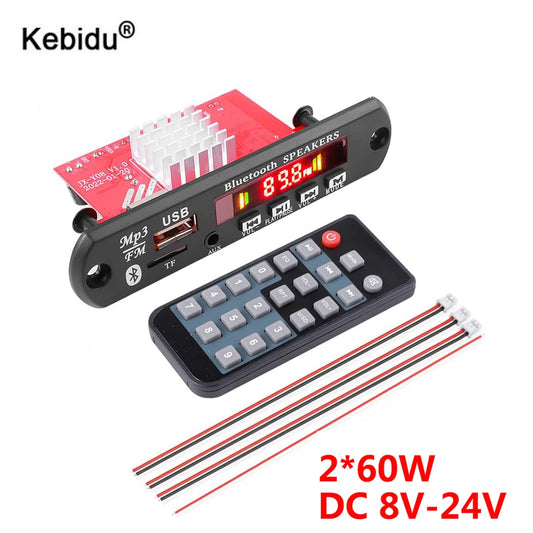 2*60W Stereo Bluetooth 5.0 MP3 Player Decoder Board 12V 120W Amplifier Car FM Radio Module Handsfree Support TF USB AUX Recorder