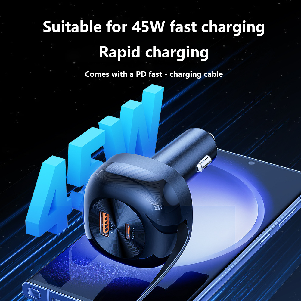 Retractable Cord Car Charger with PD60W and PD81W Super Fast Charging