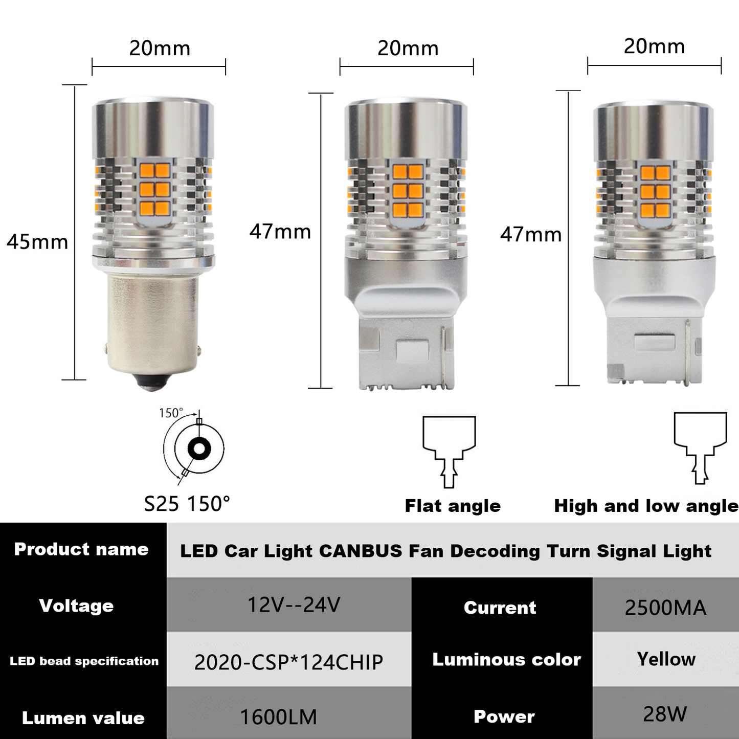 LED car turn signal bulb, anti-flicker, 24V decoded car light, T20