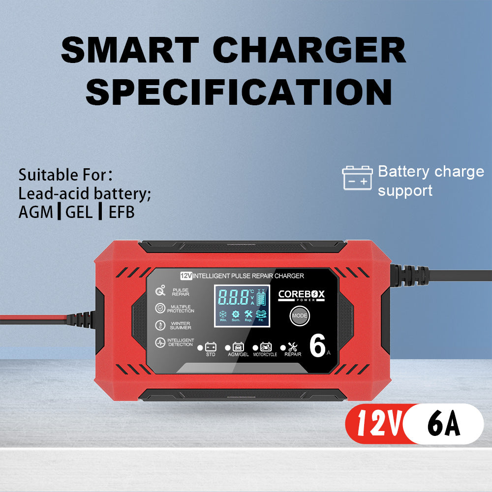 12V 6A Intelligent Pulse - repair Charger for Start - stop Vehicle AGM Batteries