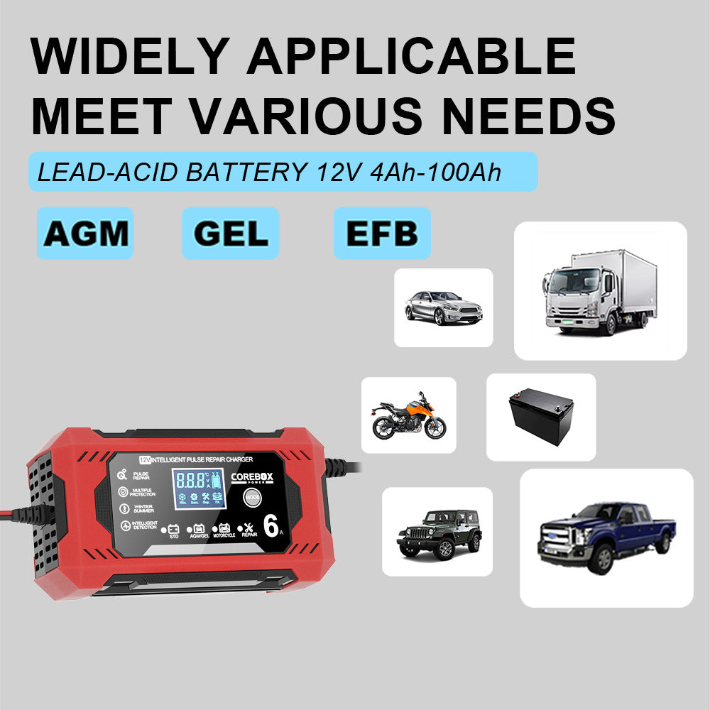 12V 6A Intelligent Pulse - repair Charger for Start - stop Vehicle AGM Batteries