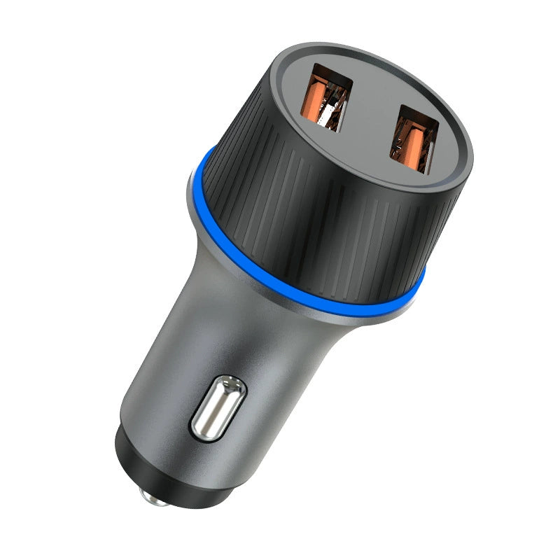 36W Car Mobile Phone Charger with Dual USB Fast - charging Plugs, Ambient Light and Cigarette Lighter Socket Charger