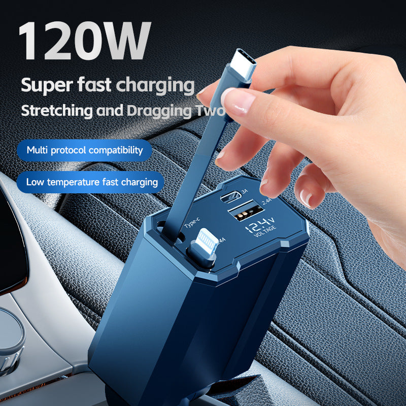 30W Metal Car Charger with Fast Charging Cable for Car Cigarette Lighter