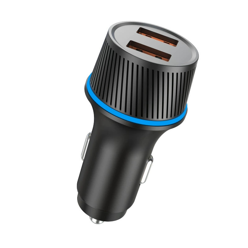 36W Car Mobile Phone Charger with Dual USB Fast - charging Plugs, Ambient Light and Cigarette Lighter Socket Charger