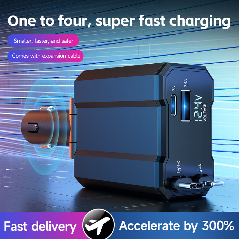 30W Metal Car Charger with Fast Charging Cable for Car Cigarette Lighter