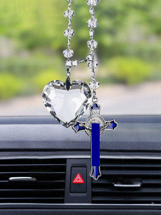 Car Pendant, Crystal Heart, Alloy Cross Pendant, Rearview Mirror