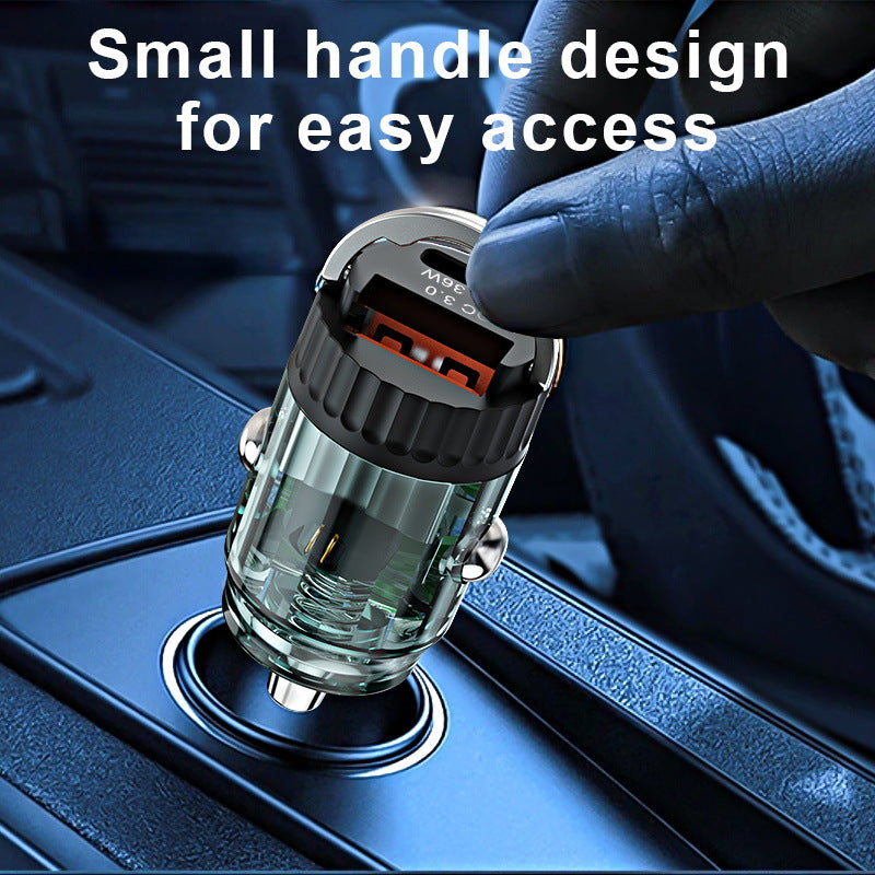 Mini Pull Ring Car Charger: 36W Hidden Dual-port Fast Charging Adapter for Car Cigarette Lighter