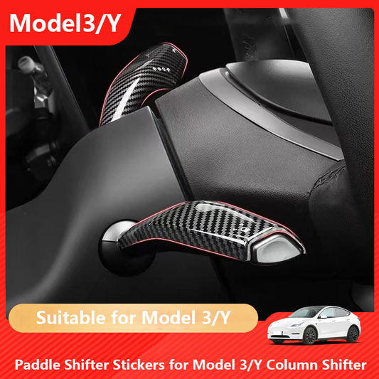 Matte carbon fiber texture, matte black, glossy carbon fiber texture, decorative stickers for the gear knob, steering lever and wiper lever of Tesla Model 3/Y.