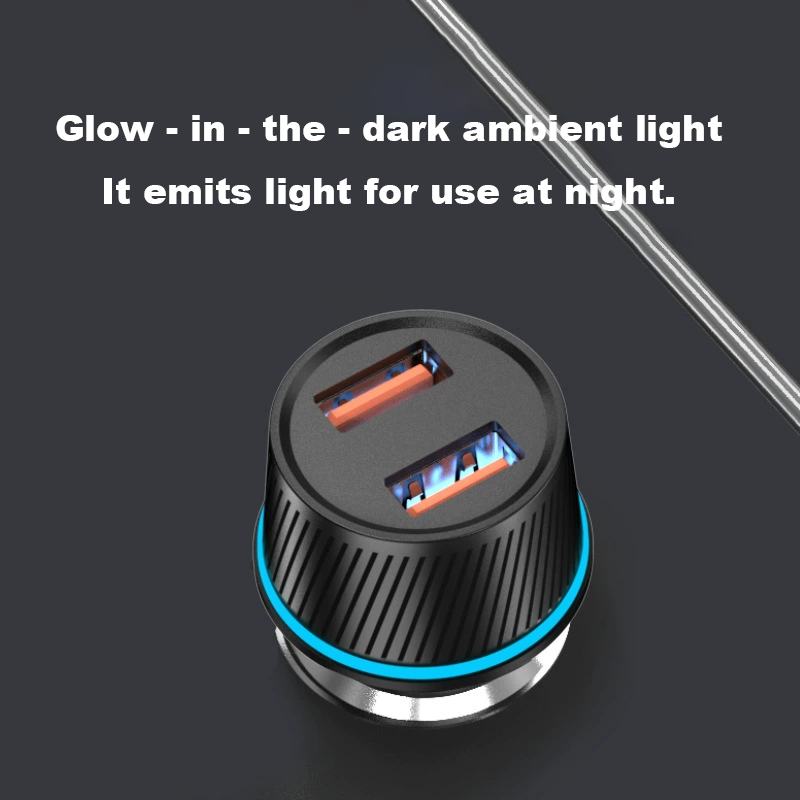 36W Car Mobile Phone Charger with Dual USB Fast - charging Plugs, Ambient Light and Cigarette Lighter Socket Charger