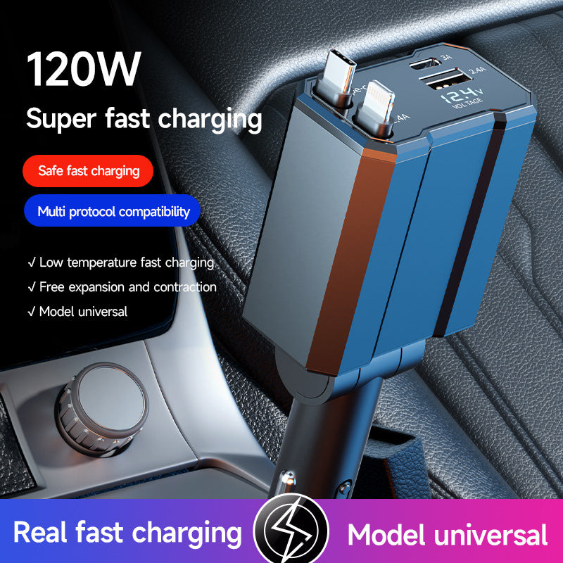 30W Metal Car Charger with Fast Charging Cable for Car Cigarette Lighter