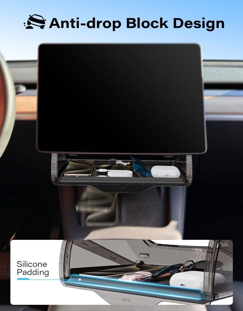 Selmor Under Screen Storage Organizer With Silicone Padding For Tesla Model 3