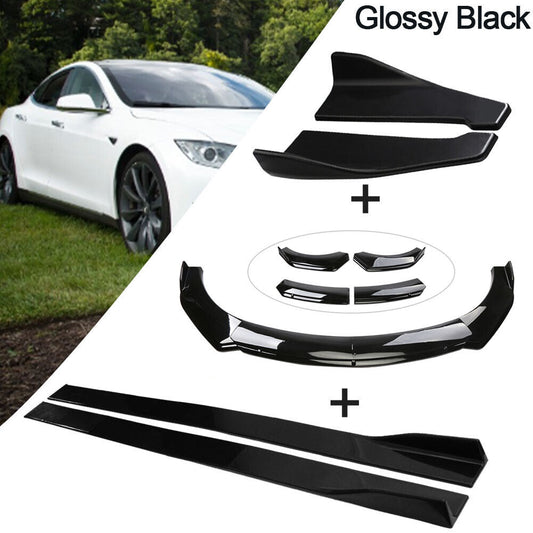 Front Rear Bumper Lip Spoiler Body Kit Splitter w/Side Skirt Extension Universal