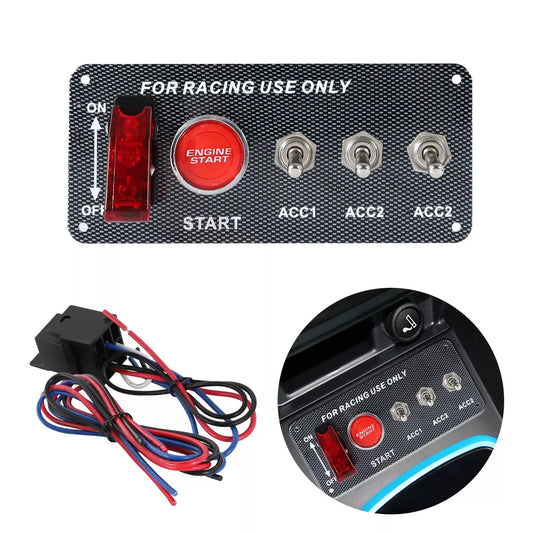 Racing Car Carbon Ignition Button Switch Panel Engine Start Push LED 12V Toggle