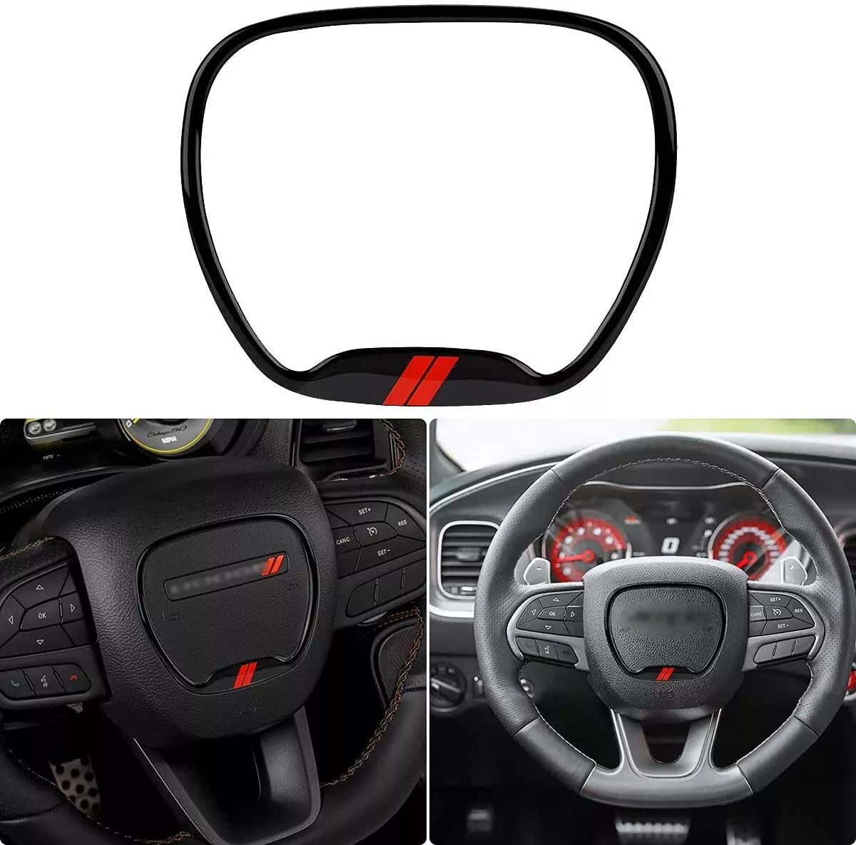 Auovo Steering Wheel Cover Trim for Dodge Charger Challenger 2015-2021 Black